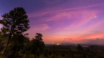 Lanscape nature sunset with fog,Thung Salaeng Luang National Park