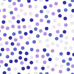 Colorful polka dots seamless pattern on white 27 background. Fantastic classic colorful polka dots textile pattern. Seamless scattered confetti fall chaotic decor. Abstract vector illustration.