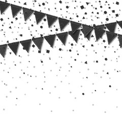 Bunting flags. Creative celebration card. Balck on white holiday decorations and confetti. Bunting flags vector illustration.