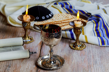 Shabbat Shalom - Traditional Jewish Sabbath matzah and wine ritual