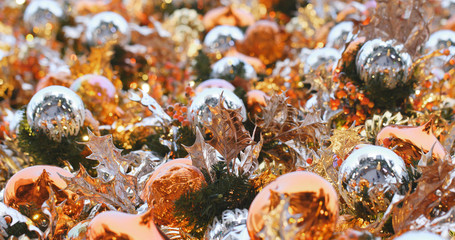 Christmas decoration on tree in city at night