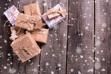 Wrapped  gift boxes with presents