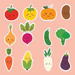 set of cute sticker vegetables vector