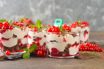 Chocolate dessert with red currant