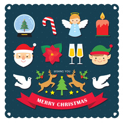 Set of Christmas icon or design element in flat design style. Christmas item collection. Vector illustration.