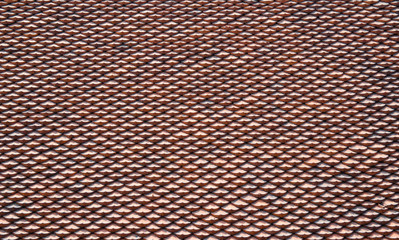 Red tiles roof texture on Temple of Literature,Hanoi Vietnam.