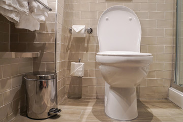 luxury toilet bowl and sanitary bin in hotel