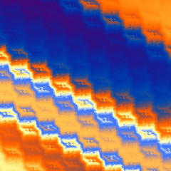 Abstract colorful chaotic zigzag pattern. Fantasy orange, yellow and blue waves. Digital fractal art. 3D rendering.