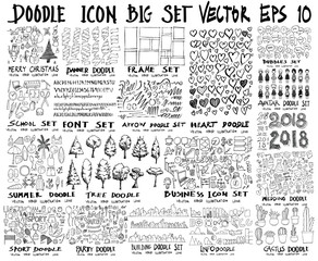 MEGA set of doodles vector. Super collection of christmas, ribbon, frame, heart, school, font, arrow, summer, tree, business, sport, party, info, shopping, bubble, city scape, avatar, cactus, easter, 