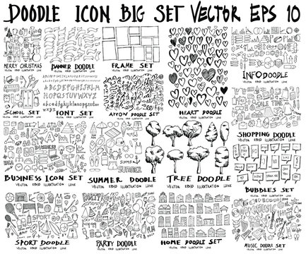 MEGA set of doodles vector. Super collection of christmas, ribbon, frame, heart, school, font, arrow, summer, tree, business, sport, party, info, shopping, bubble, music, home eps10