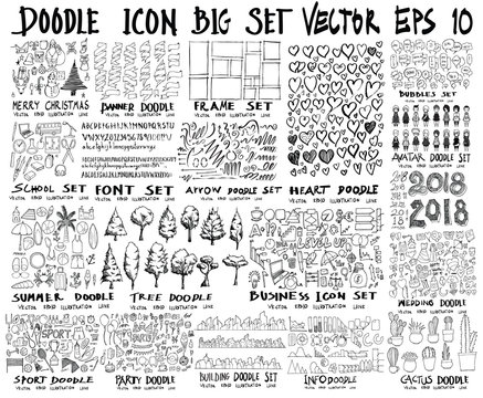 MEGA set of doodles vector. Super collection of christmas, ribbon, frame, heart, school, font, arrow, summer, tree, business, sport, party, info, shopping, bubble, city scape, avatar, cactus, easter, 
