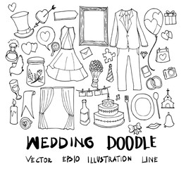 Set of wedding illustration Hand drawn doodle Sketch line vector eps10
