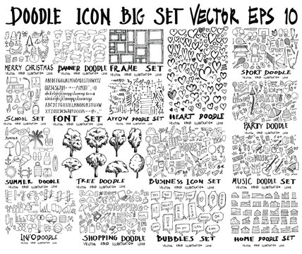MEGA set of doodles vector. Super collection of christmas, ribbon, frame, heart, school, font, arrow, summer, tree, business, sport, party, info, shopping, bubble, music, home eps10