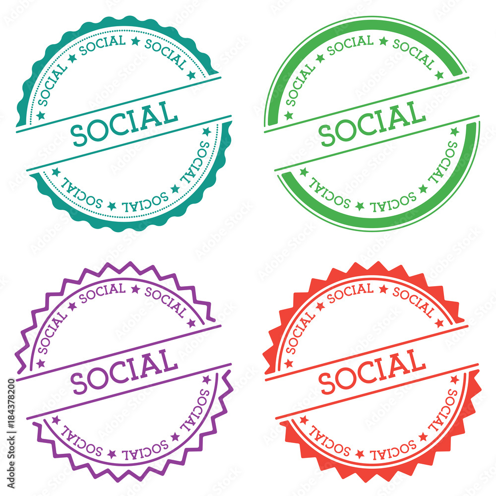 Poster social badge isolated on white background. flat style round label with text. circular emblem vector 