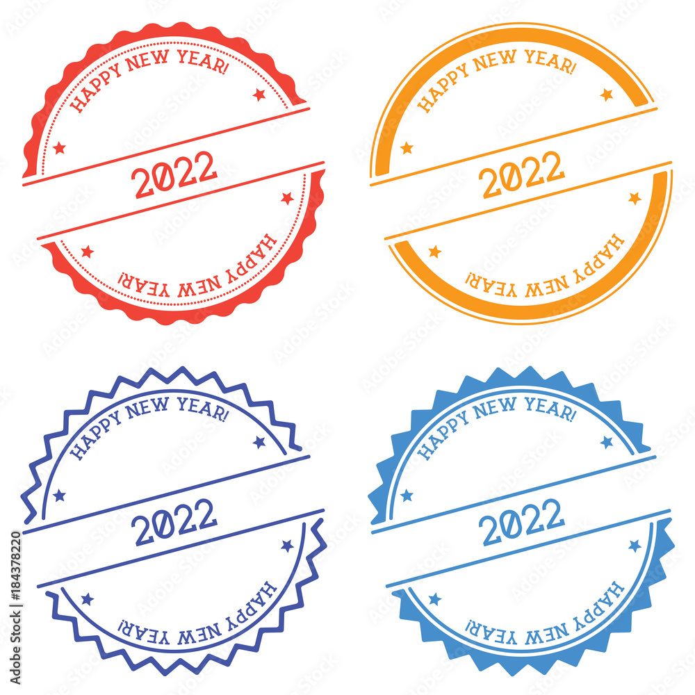 Poster happy new year 2022 badge isolated on white background. flat style round label with text. circular e