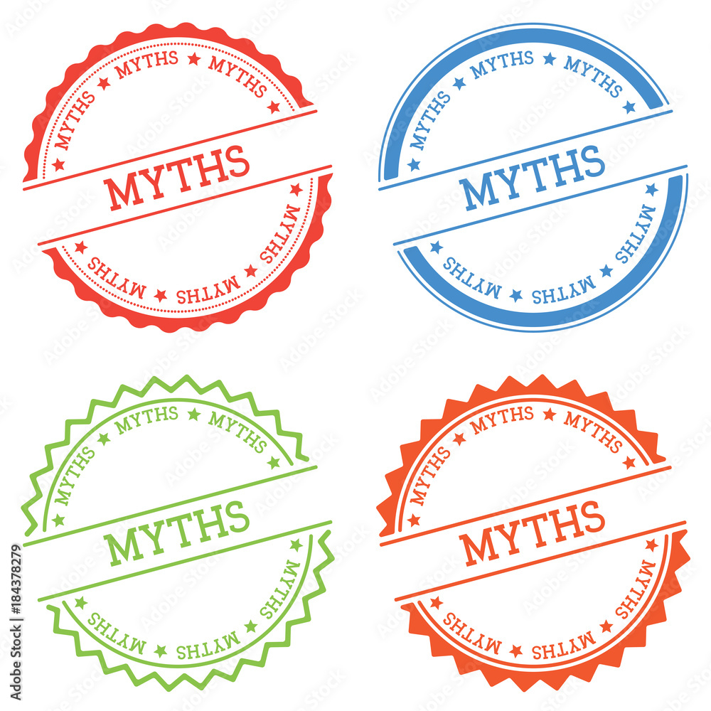 Poster myths badge isolated on white background. flat style round label with text. circular emblem vector i