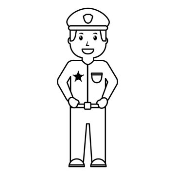 portrait policeman smiling uniform and cap vector illustration outline image