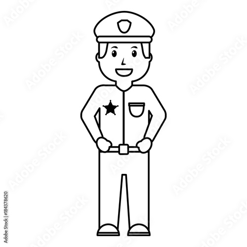 "portrait policeman smiling uniform and cap vector illustration outline