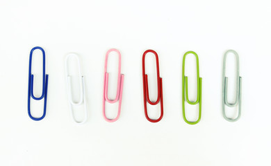 Colorful paper clip isolated on white background