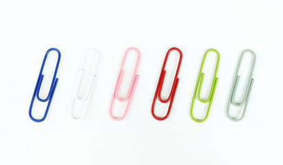 Colorful paper clip isolated on white background