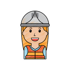 portrait woman character worker with helmet vector illustration drawing image