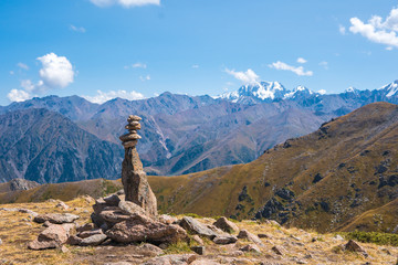 Panoramic view of the peak of Talgar from peak of Furmanov in Almaty region, Kazakhstan