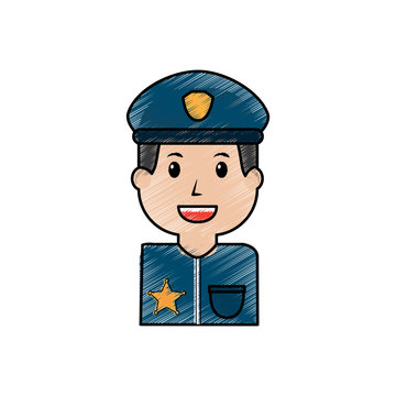 portrait policeman smiling with hat uniform vector illustration drawing image