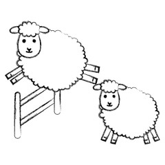 cute sheep jumping fence character icon