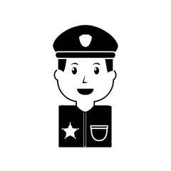 portrait policeman smiling with hat uniform vector illustration black image