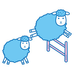 cute sheep jumping fence character icon