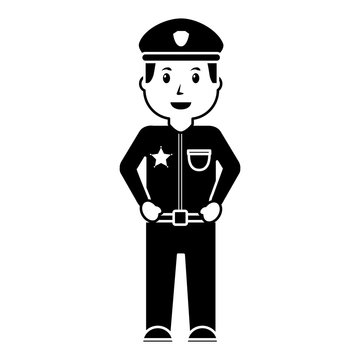 standing policeman smiling uniform and cap vector illustration black image