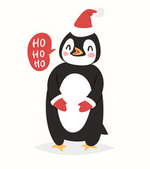 Christmas penguin vector character cartoon cute bird celebrate Xmas playfull happy penguin face smile illustration