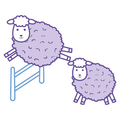 cute sheep jumping fence character icon
