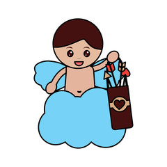 cute cupid angel love holding bag arrow cloud vector illustration