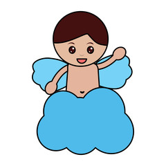 love cute cupid in cloud waving hand vector illustration