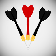 three dart. emblem. red and two black