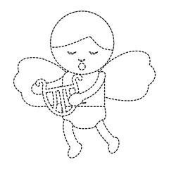 cute cupid love holding harp music vector illustration