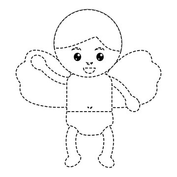 cute cupid flying hand waving cartoon vector illustration