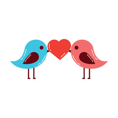 cute couple birds heart in beak valentines day vector illustration