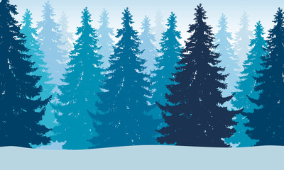 Fototapeta premium Vector illustration of winter forest with snow and mist, suitable as Christmas card