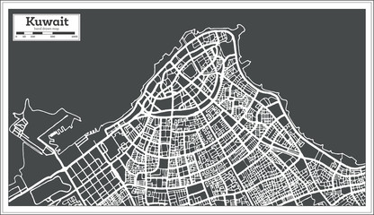 Kuwait Map in Retro Style.