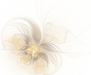 Abstract fractal glowing flower on a light background in pastel colors