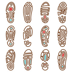 Footprints vector icons of boot shoe sole track print pattern