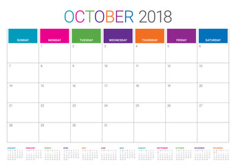 October 2018 planner calendar vector illustration