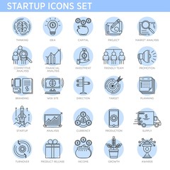 Startup concept line icons vector set business project marketing conceptual strategy