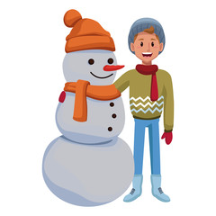 Snowman with boy winter cartoon