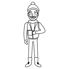 Young man with coffee cup winter cartoon