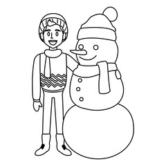 Snowman with boy winter cartoon