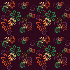 Raster seamless pattern from stylized flowers on claret background