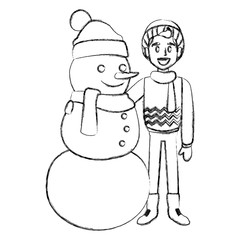 Snowman with boy winter cartoon